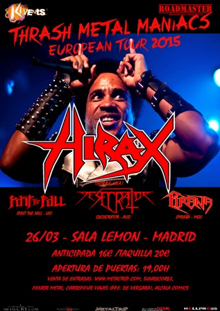 HORARIOS DEL THRASH METAL MANIACS TOUR EN MADRID